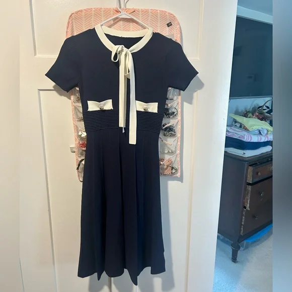 Chicwish Navy Dress with Cream Accents - Picture 2 of 4